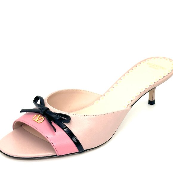 Valentino Bepointy Bow V Logo VLOGO Leather Slide Sandals Mules Heels Shoes - Picture 6 of 16
